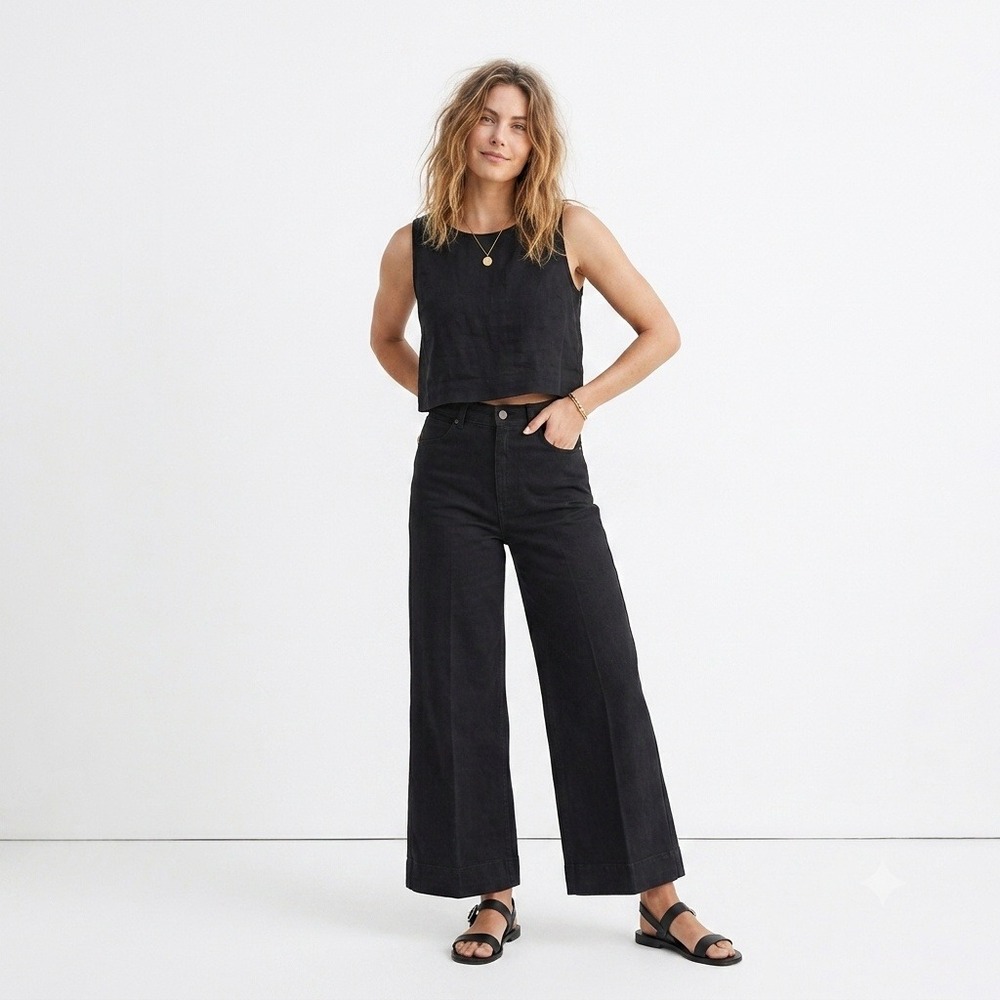 M.M.LaFleur Milo Wide Leg Pants W 12 Black Organic Cotton Eco Better Than Denim